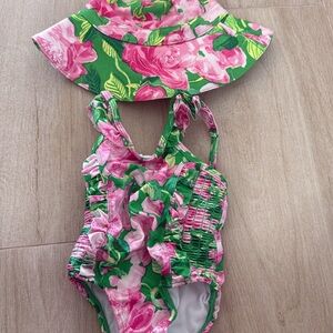 Floral Pink and Green Kids Swim Set